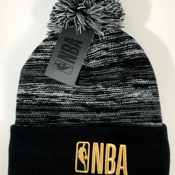 NBA * NATIONAL BASKETBALL ASSOCIATION Cuff PomPom Blk KNIT BEANIE WINTER… - Picture 1 of 3